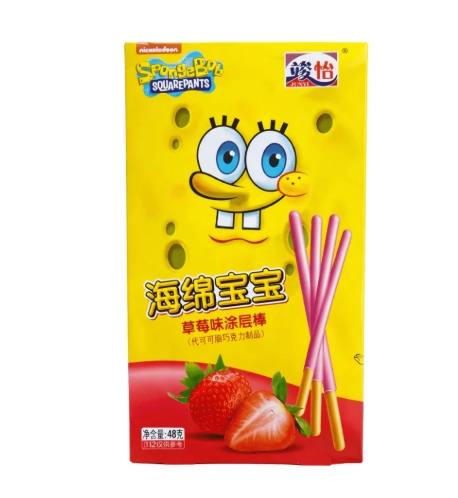 Junyi Spongebob Strawberry and Milk Coated Stickes 48g